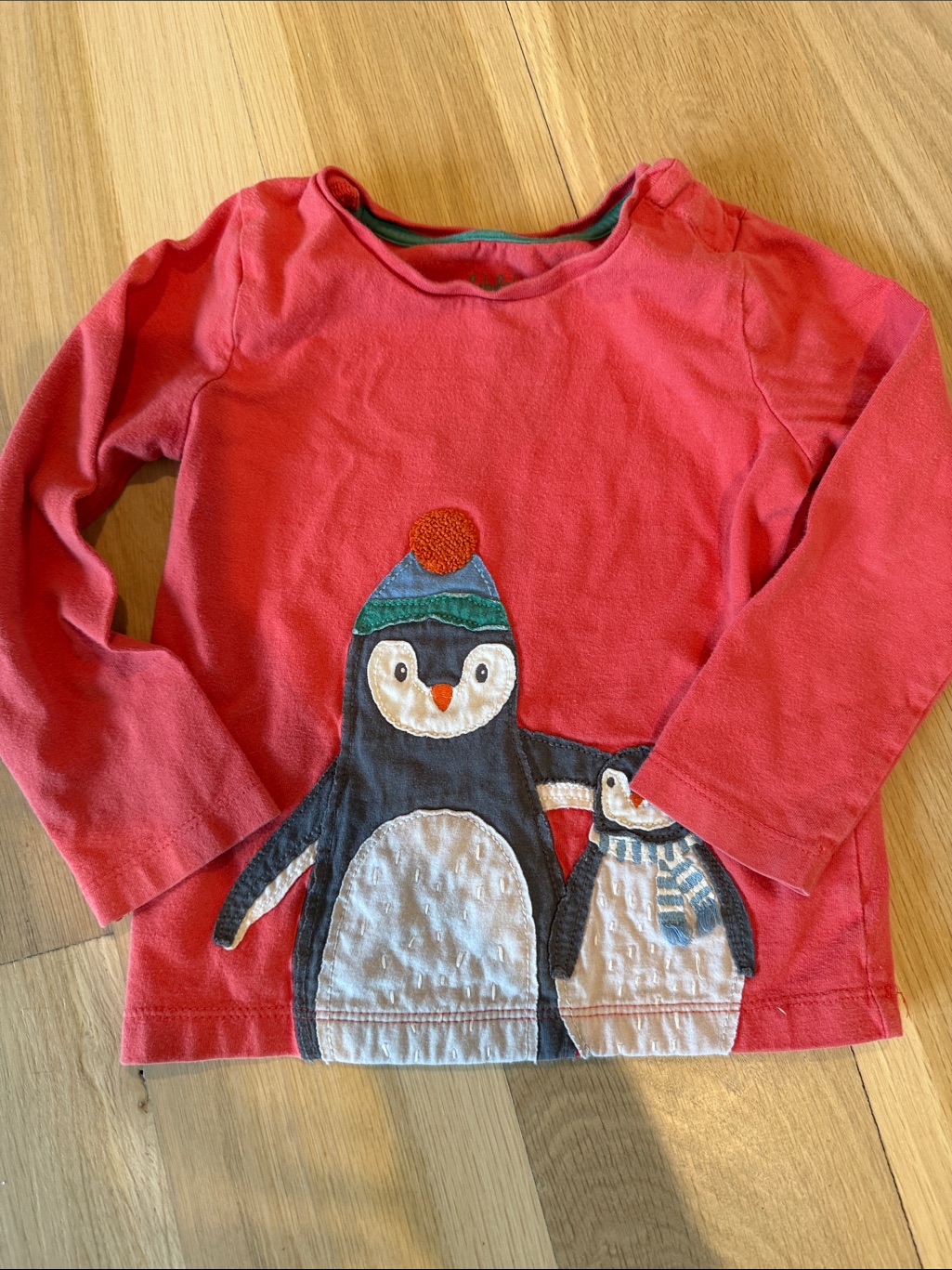 Mini Boden Red Long Sleeve Top With Penguin Appliqu
